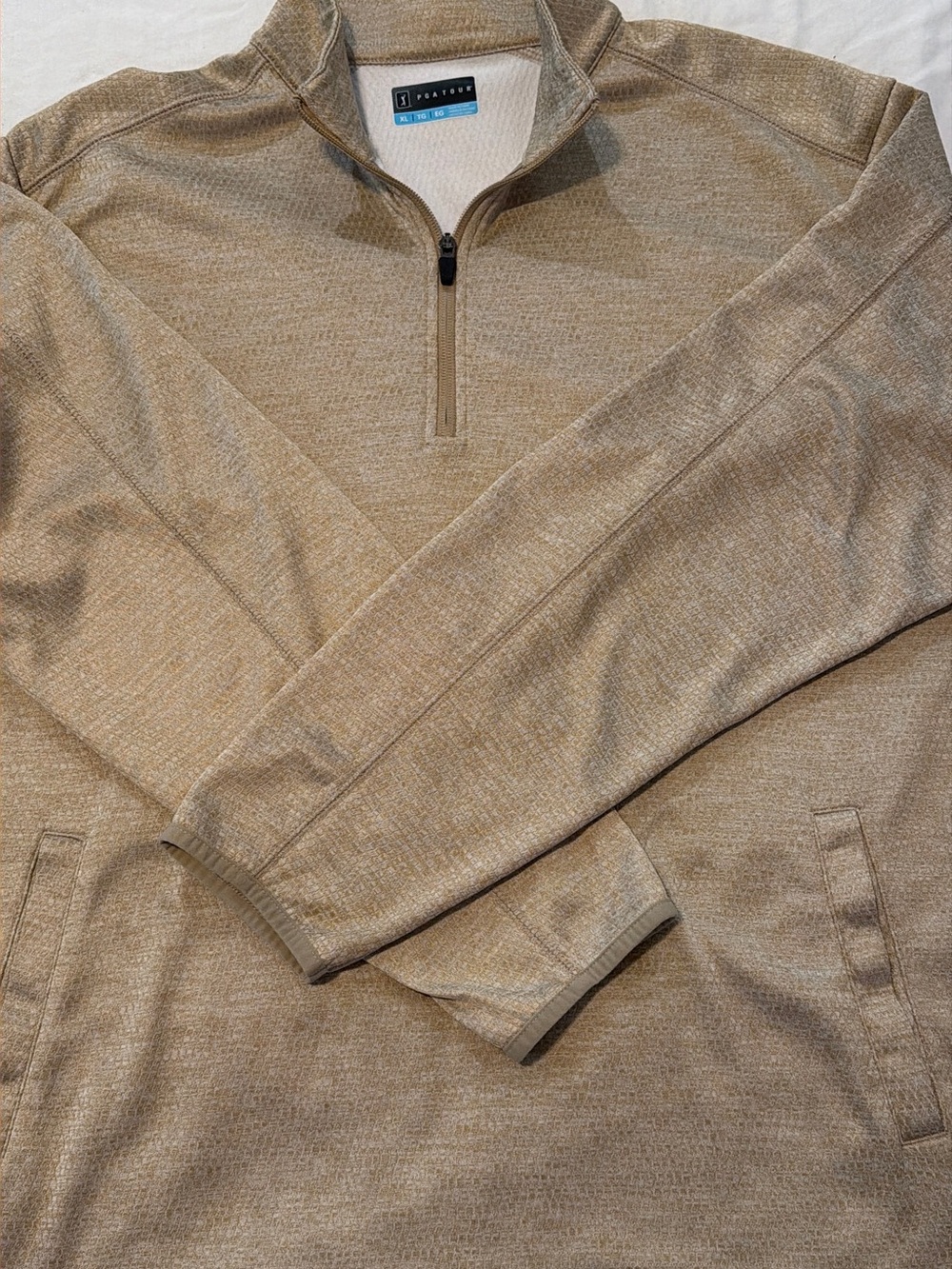 PGA TOUR Men's XL Beige 1/4 Zip Mock Neck Long Sleeve Pullover Pockets